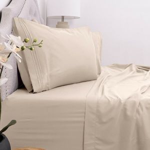 Super Soft 4 Piece Bed Sheet Set Deep Pocket Beige